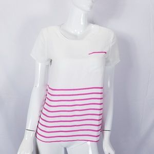 LOFT Semi Sheer Blouse Top Stripped Short Sleeve M